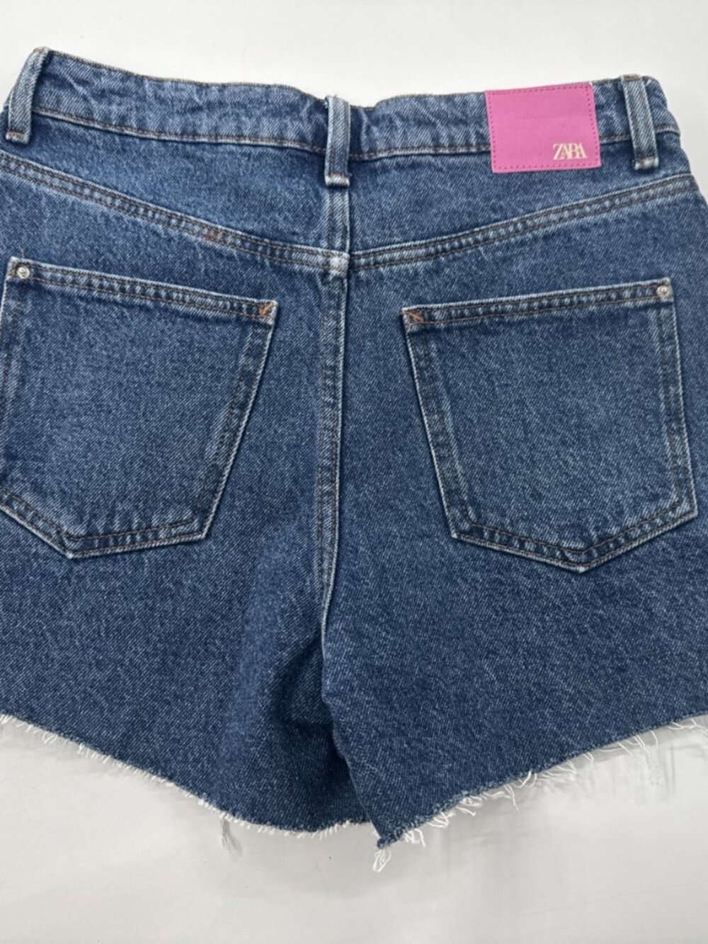Zara Womens Denim Shorts 6 Blue Cuff Off Raw Hem High Waist Grunge Festival NEW - Picture 2 of 12
